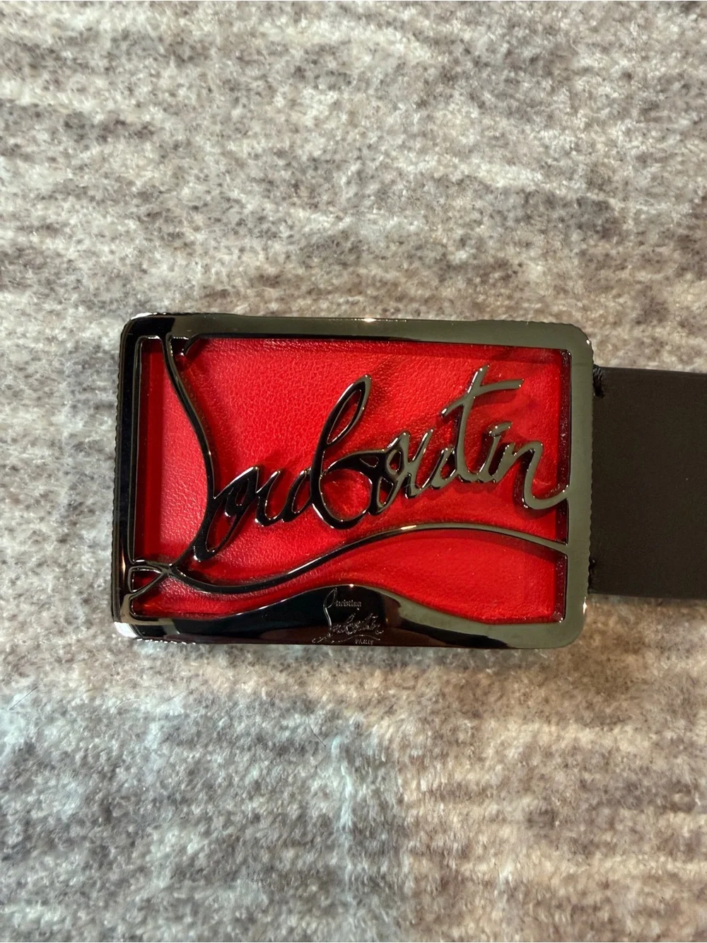 Christian Louboutin Black Leather Belt with Red Signature Buckle